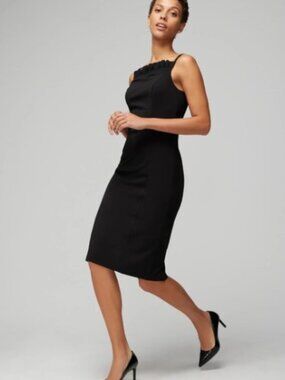 *NWT* WHBM Sleeveless Ruffle Square Neck Chemise Midi Black Dress Sz 4